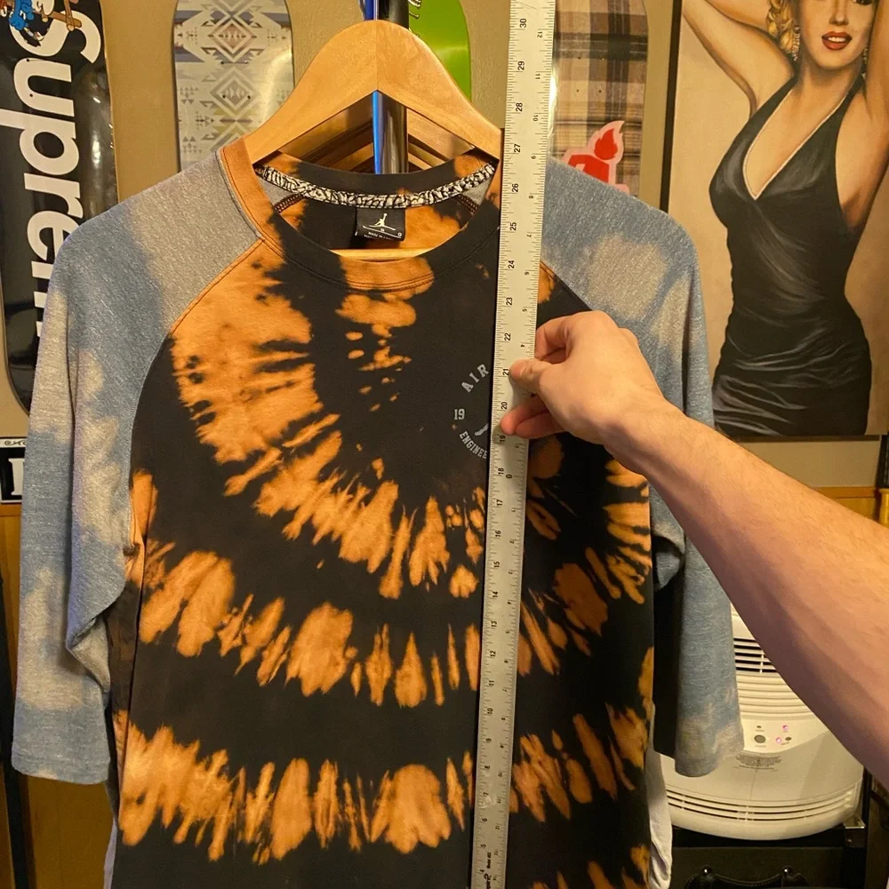 Jordan 3 quarter sleeve men’s size large fitted reverse dye custom one of one